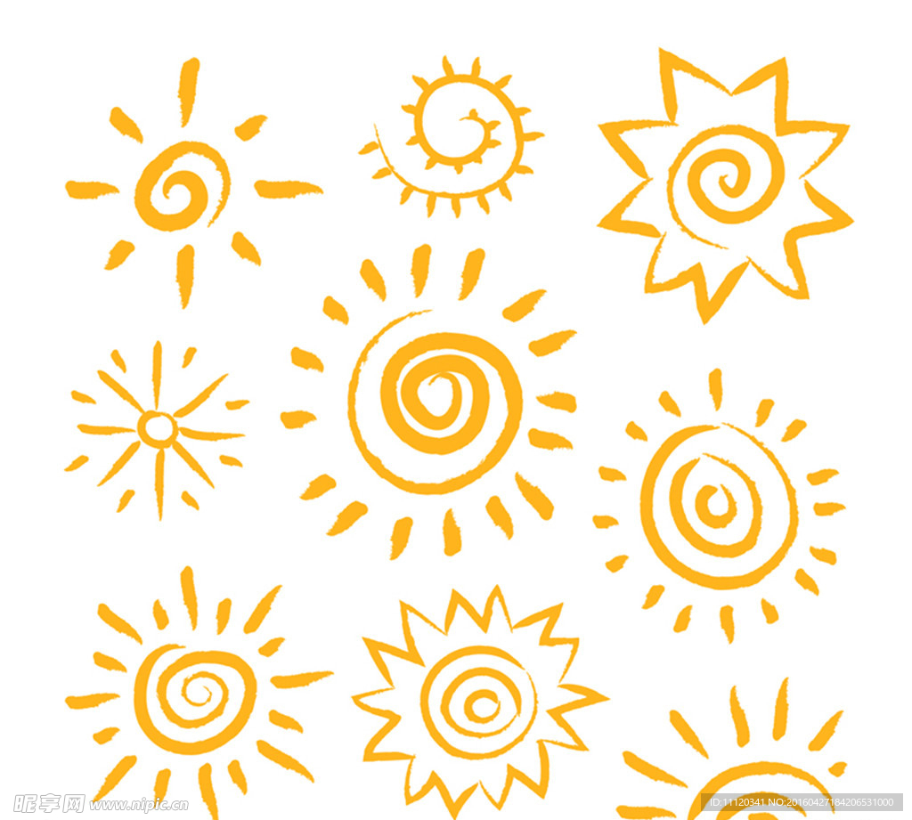 橙色手绘太阳矢量素材