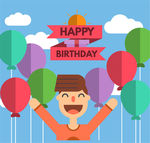 扁平化风格生日贺卡矢量图