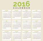 简约2016年年历矢量素材