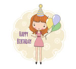 卡通女孩生日贺卡矢量素材