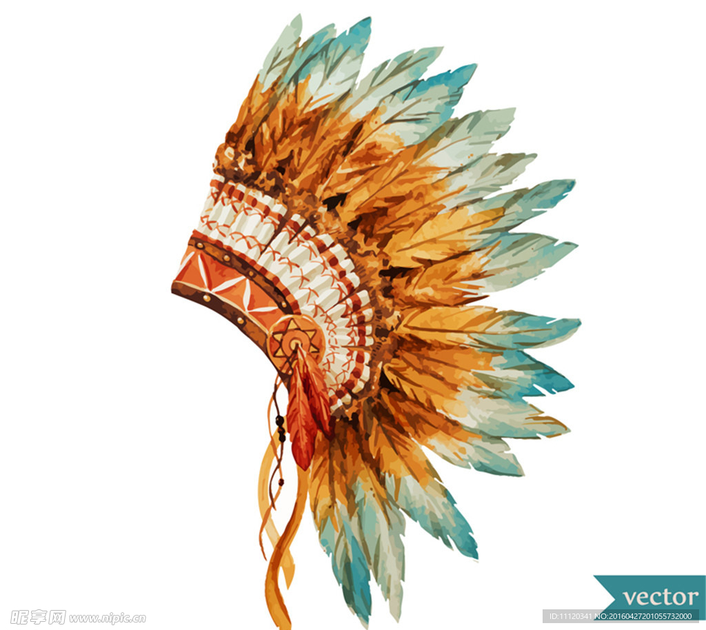 水彩绘印第安酋长帽矢量图