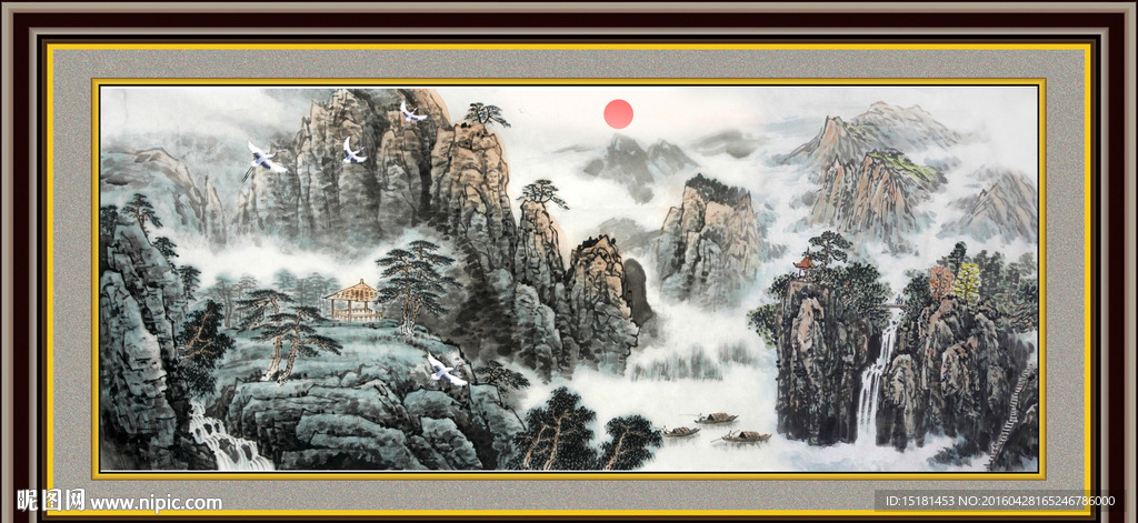 水墨山水 旭日东升