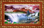 瀑布山水风景画
