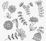 手绘花卉与树叶矢量图