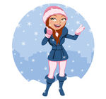 雪中的女子设计矢量素材