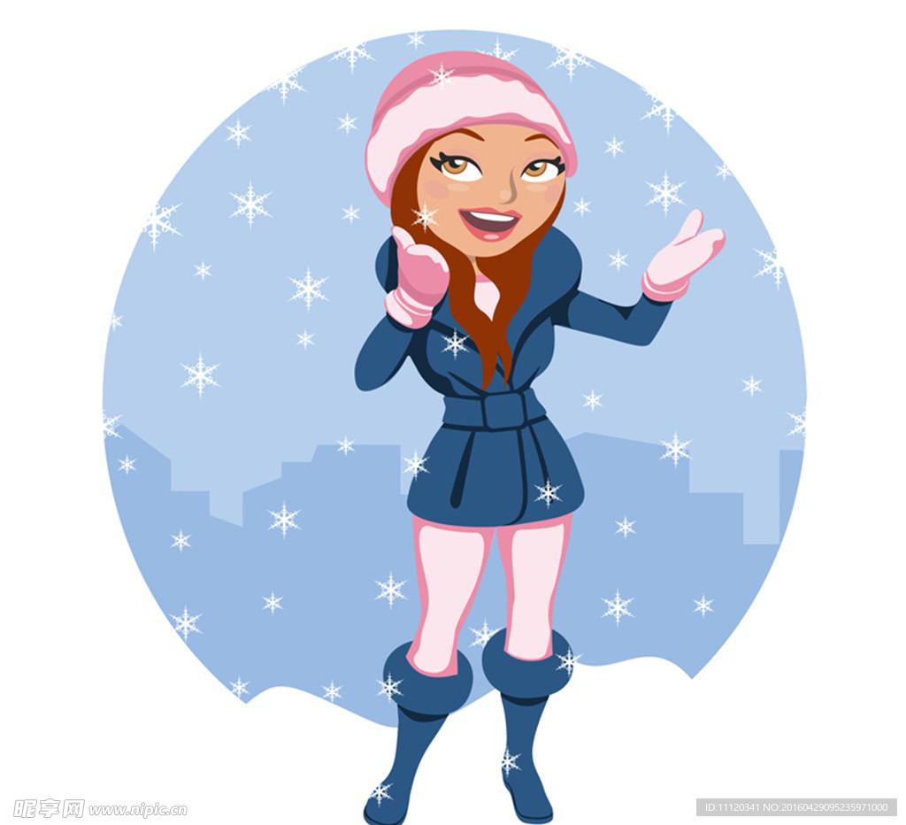 雪中的女子设计矢量素材