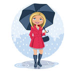 雨中的金发女子矢量素材