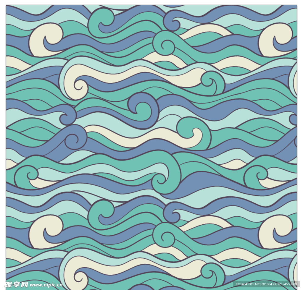 蓝色手绘海浪图案