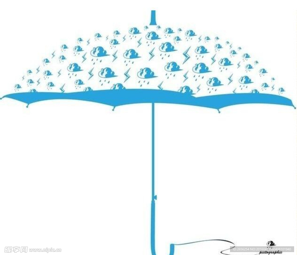蓝色雨云和雨滴雨伞
