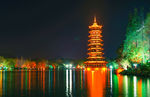 桂林夜景日月双塔 宝塔图片