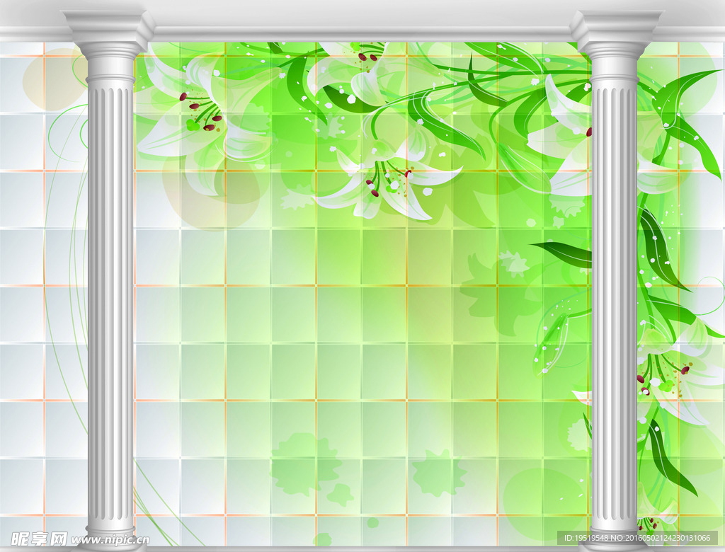 3D柱子百合花背景