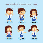 卡通的读书的小学生