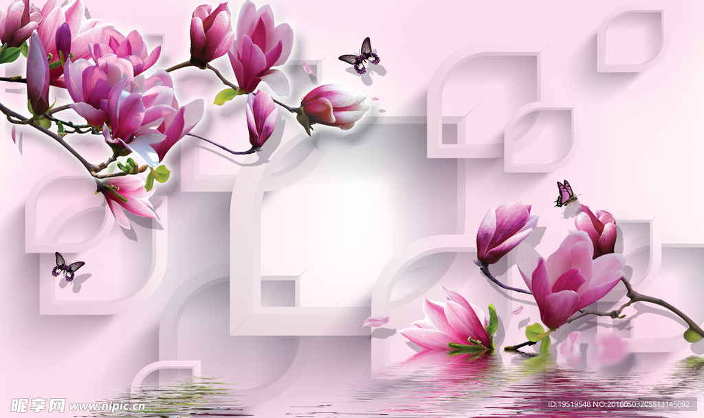 3D菱形玉兰花背景