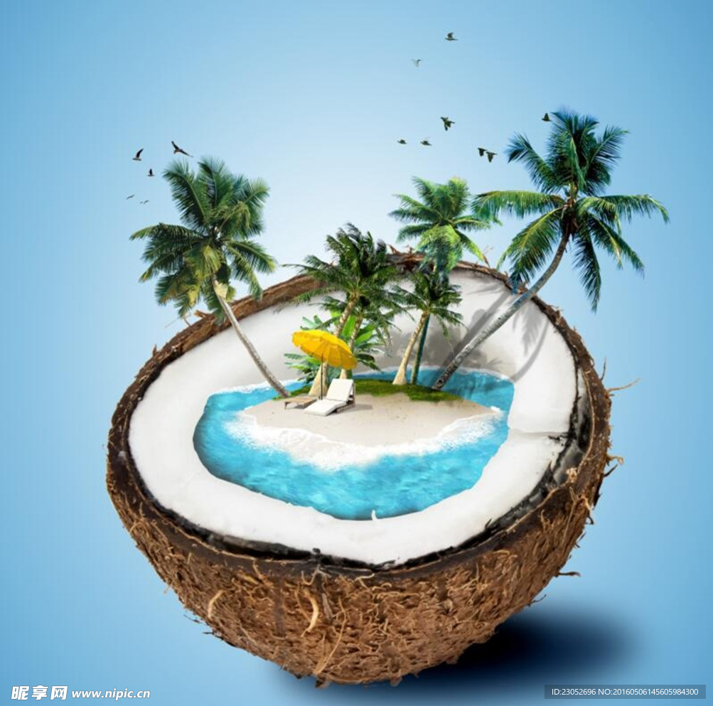 创意椰子壳热带美景