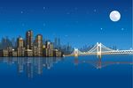 月夜大桥城市剪影