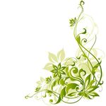 插画—绿色渐变枝条绿色花