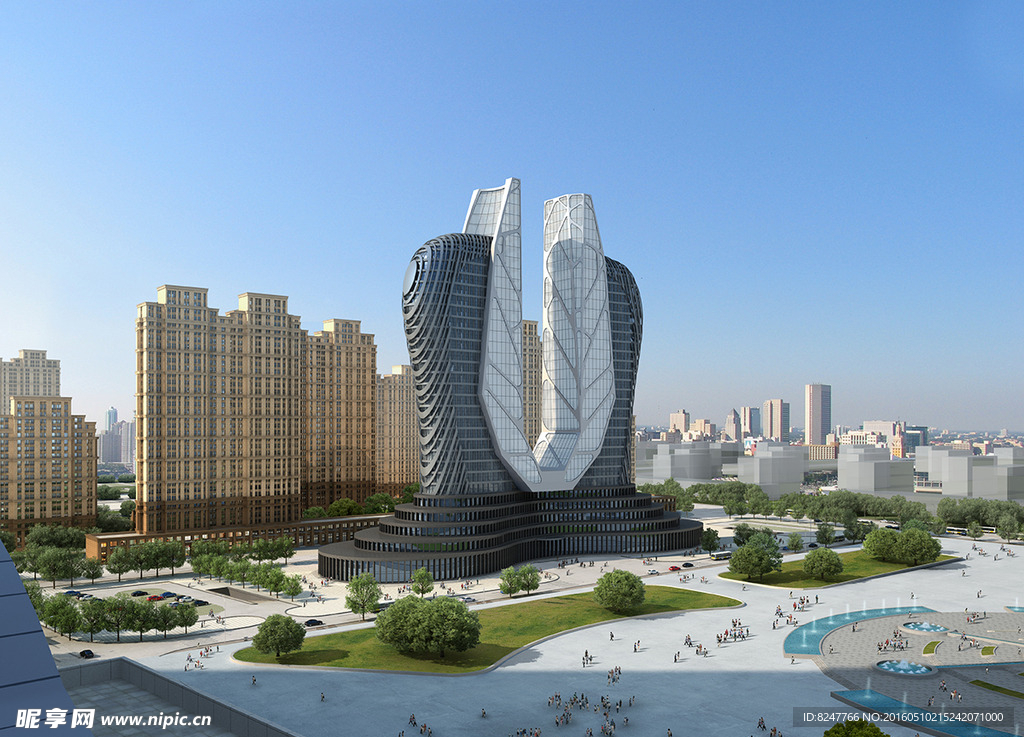 大型公建白天建筑效果图
