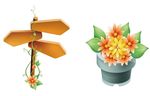 盆花和藤蔓小花指示牌