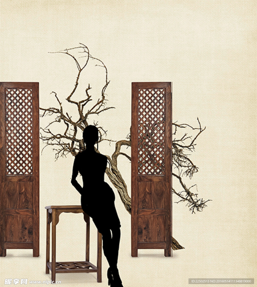 中国风工笔画 木案
