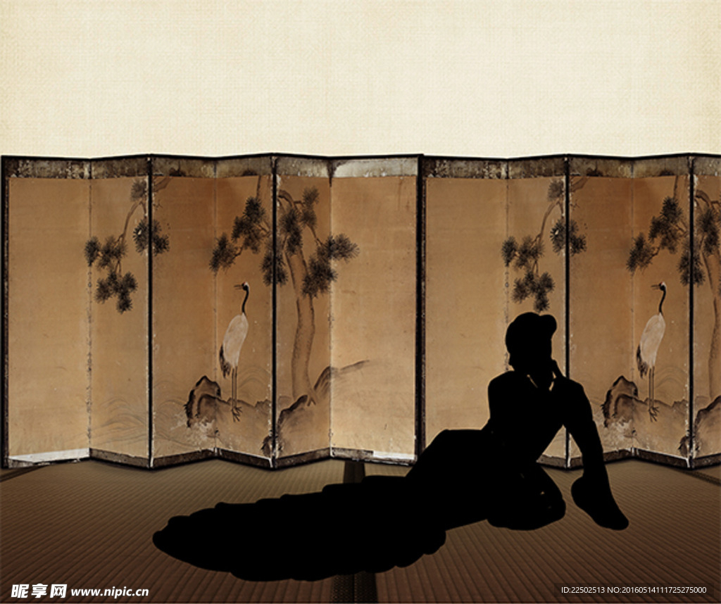 中国风工笔画 屏风