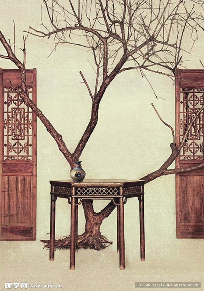 中国风工笔画 书案
