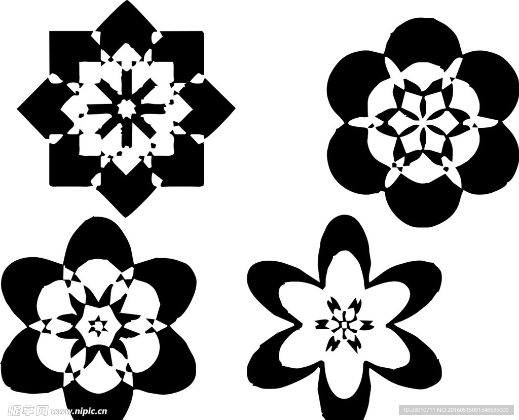 黑白矢量花朵