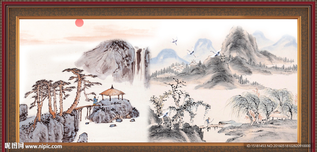 水墨山水 旭日东升