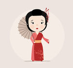 卡通撑伞的日本女子
