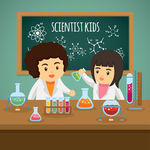 科学家与孩子们在实验室实