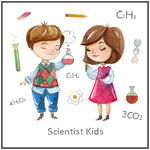 水彩可爱科学家的孩子