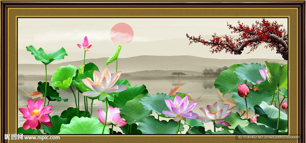 荷花壁画