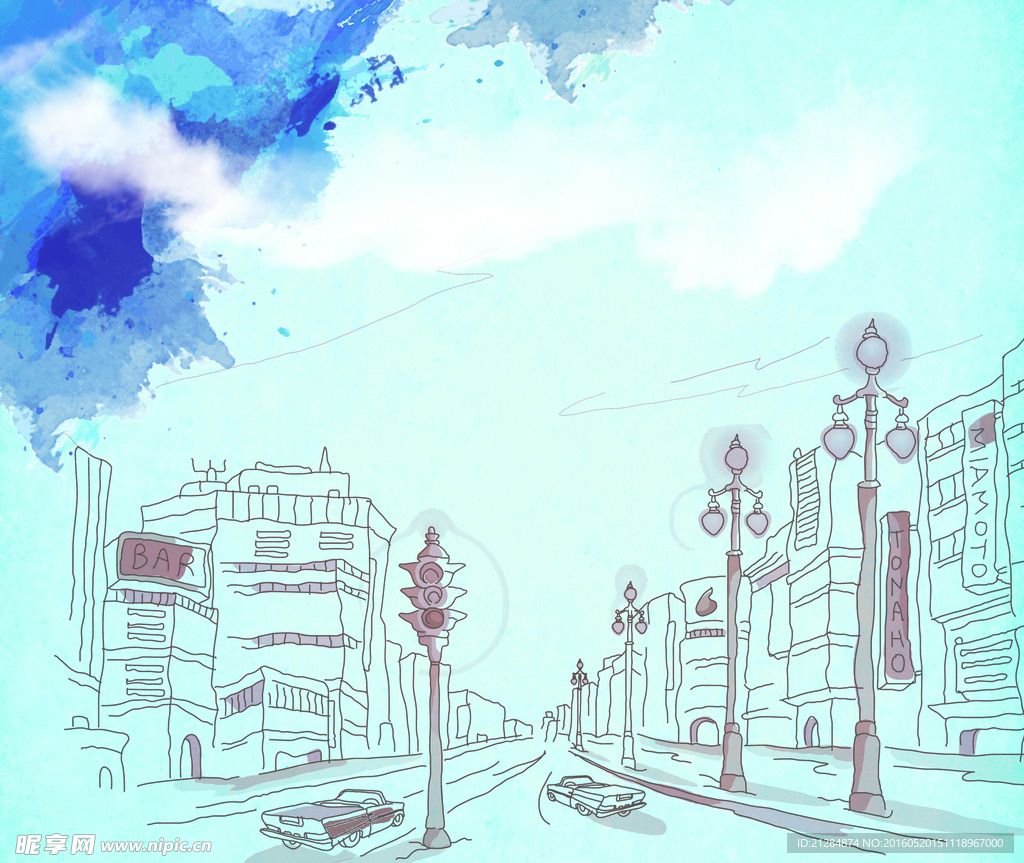 彩绘 手绘 城市 街景
