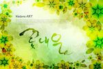 韩国 绿色 荧光小花 海报背景