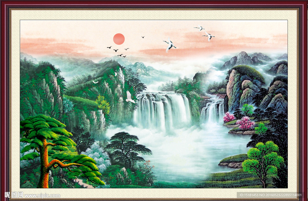 迎客松山水画