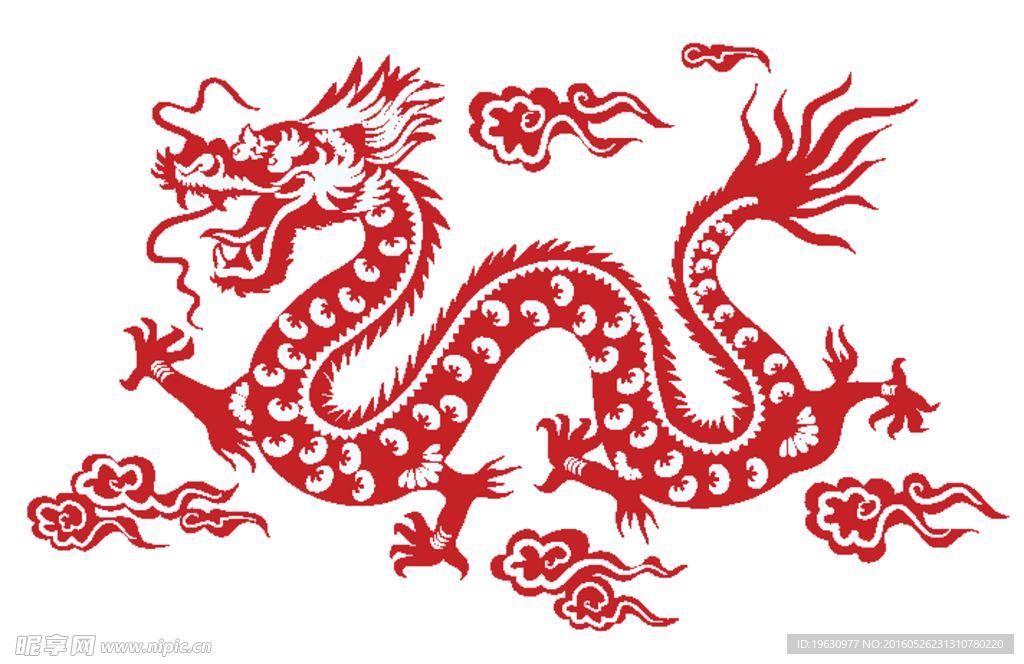 红色中国龙剪纸矢量素材