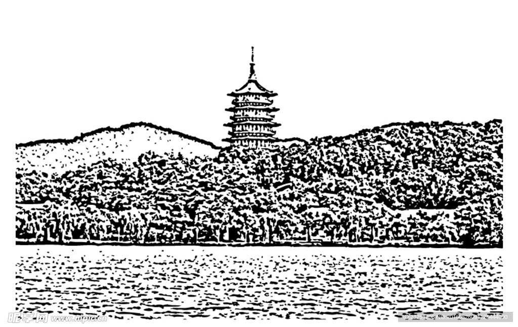 雷峰塔黑白图
