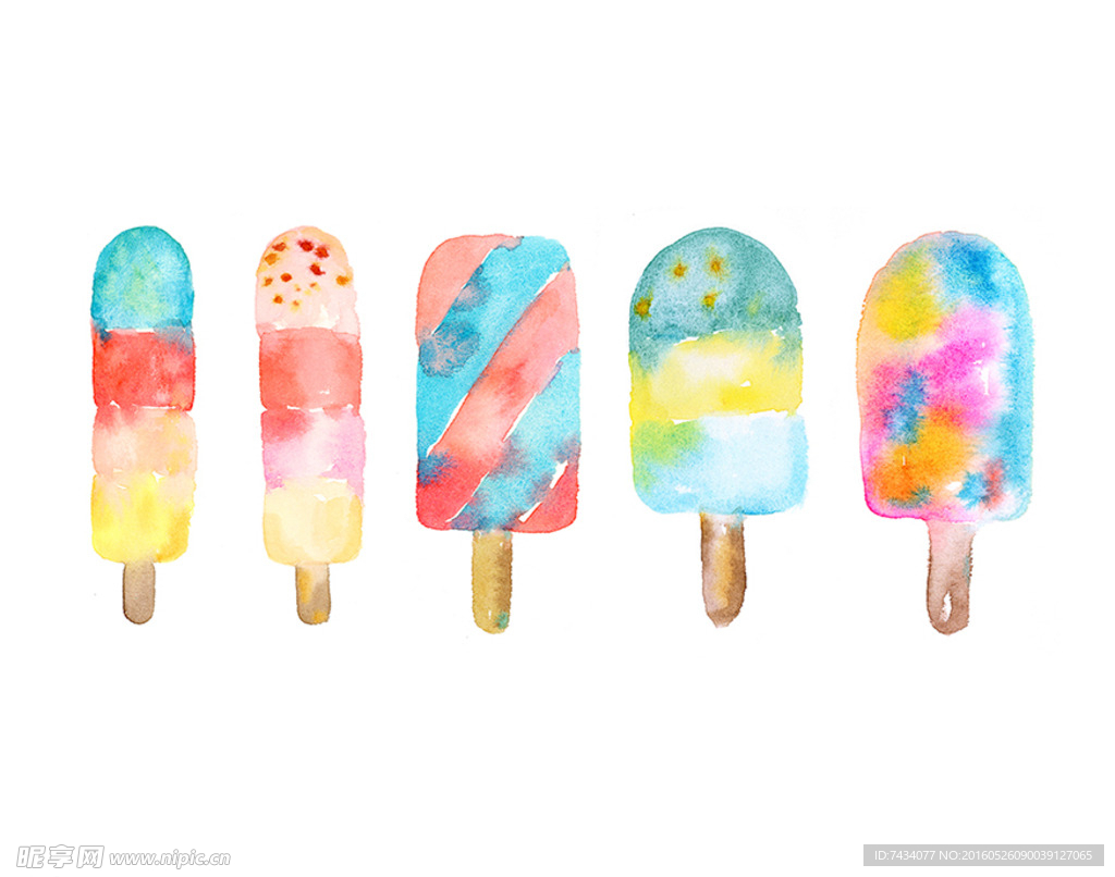 PSD分层手绘水彩夏日甜品冰棒