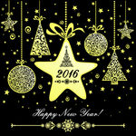 2016年金色挂饰新年贺卡矢量