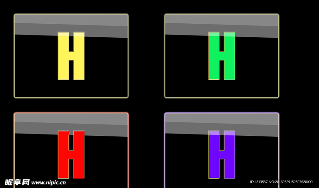 红黄蓝绿四色方形H按钮图标