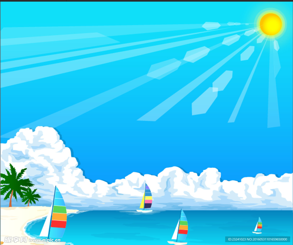夏季广告 沙滩 大海 帆船