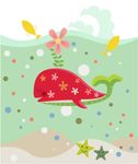 动物插画—大海红鲸鱼