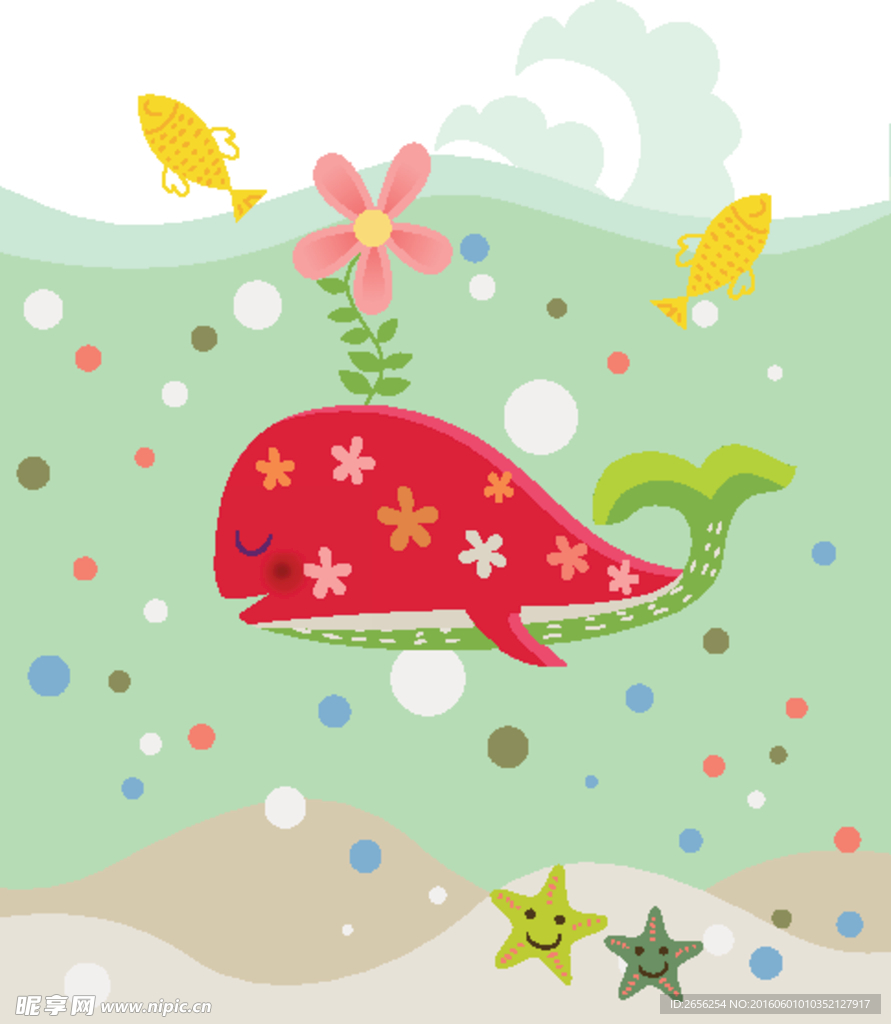 动物插画—大海红鲸鱼