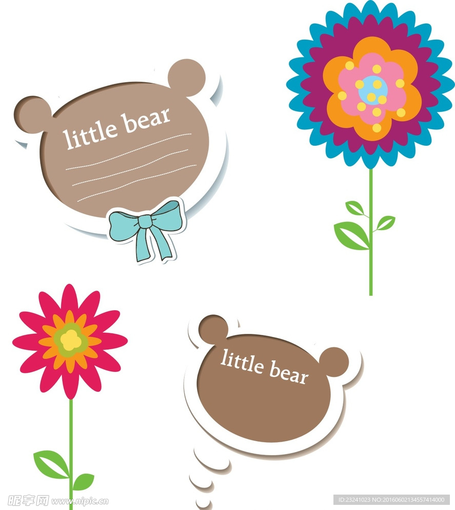 小熊对话框 卡通花朵