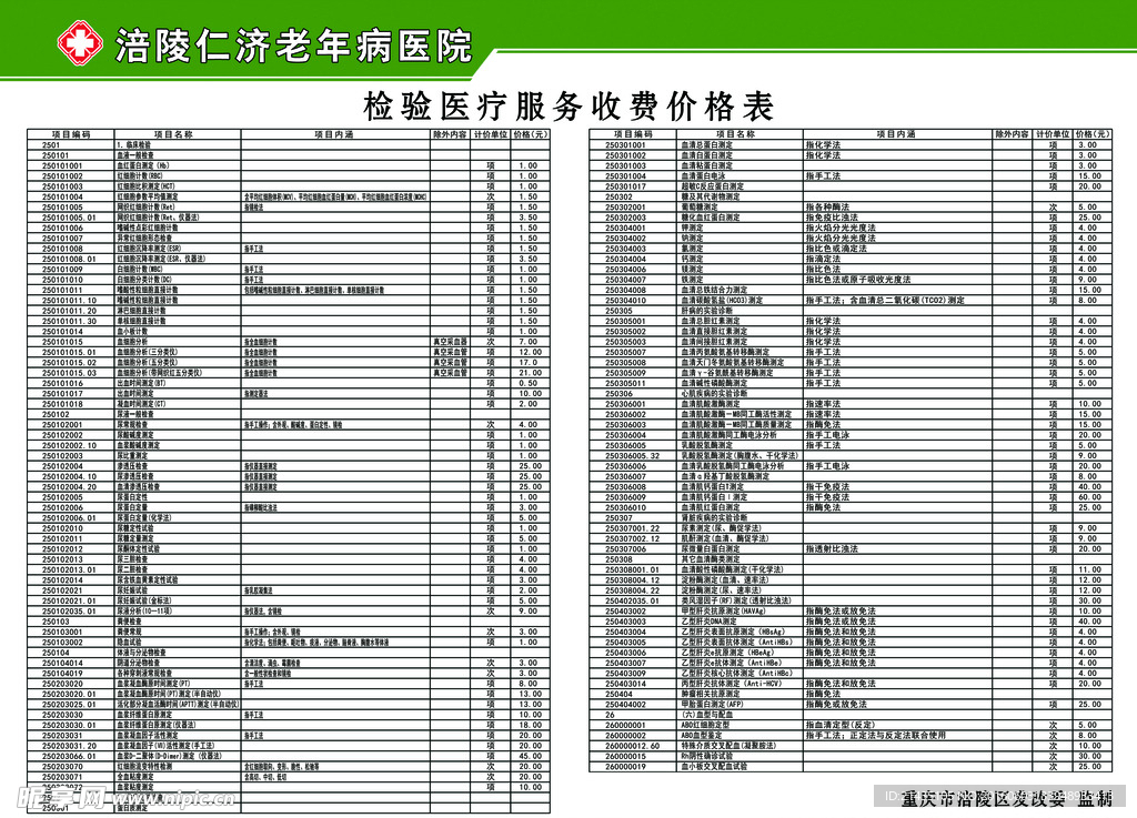 检验化验收费标准