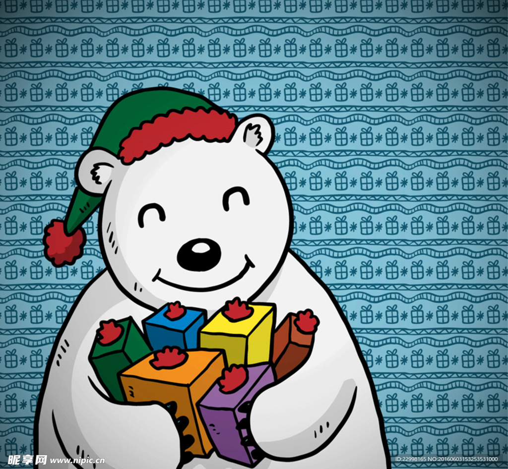 卡通抱礼盒的北极熊矢量素材