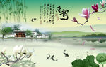 池塘荷花背景移门