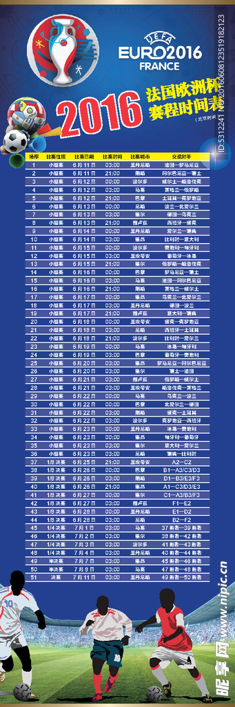 2016法国欧洲杯 赛程时间表