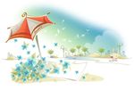 海滩花伞 浪漫蓝花
