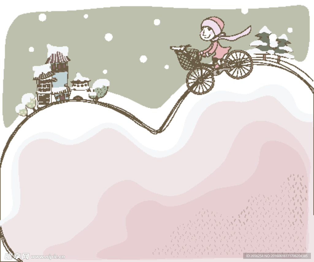 爱心雪地上骑车的小女孩