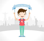 举条幅的旅行男孩矢量素材